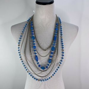 Style & Co. 7 Row Chain Necklace Beaded New Blue